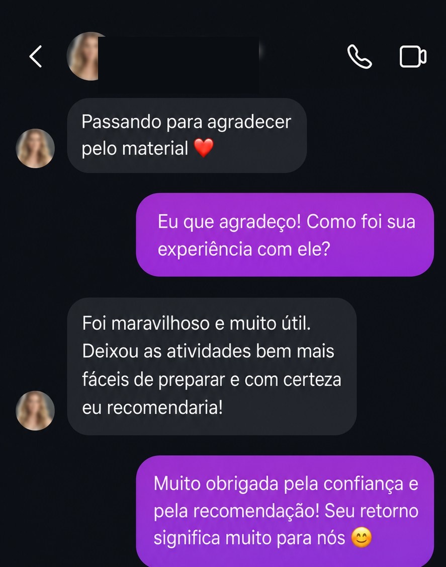 Cliente recomendando o material cristão infantil