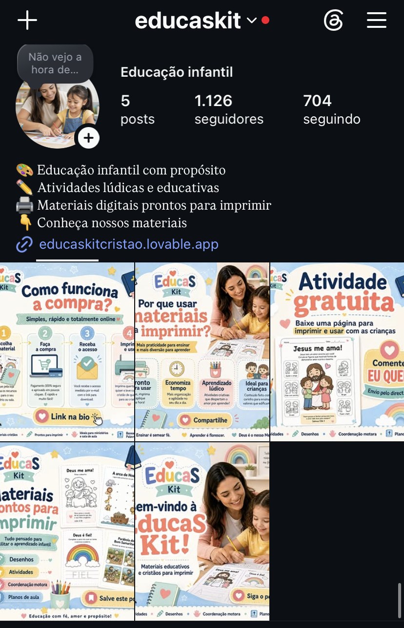 Perfil da EducaS Kit no Instagram com atividades cristãs infantis